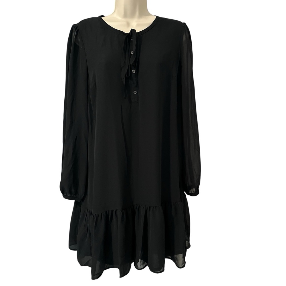 Draper James Black Shift Dress Size Small Long Sleeve Ruffle Hem Lined NWT